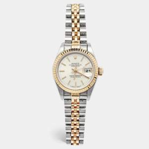 Pre Owned Rolex Silver 18K Yellow Gold And Stainless Steel Datejust 69173 Women's Wristwatch 26 mm