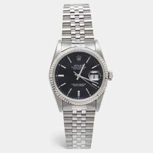 Rolex Black 18K White Gold & Stainless Steel Datejust 16234 Men's Wristwatch 36 mm