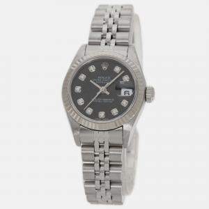 Rolex Black Diamond Stainless Steel Datejust 79174 Automatic Women's Wristwatch 26 mm