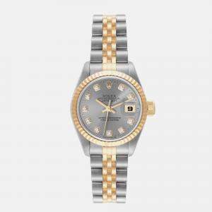 Rolex Datejust Steel Yellow Gold Slate Diamond Dial Ladies Watch 79173 26 mm