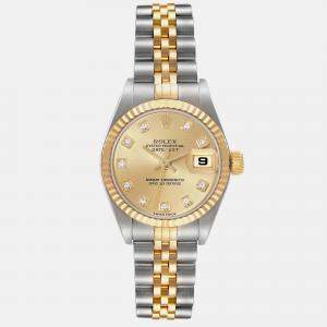 Rolex Datejust Steel Yellow Gold Champagne Diamond Dial Ladies Watch 79173 26 mm