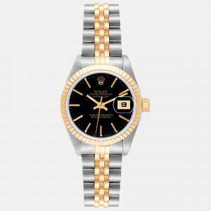 Rolex Datejust Steel Yellow Gold Black Dial Ladies Watch 69173 26 mm