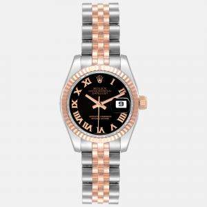 Rolex Datejust Steel Rose Gold Black Dial Ladies Watch 179171 26 mm