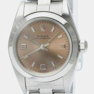 Pre Owned Rolex Orange Stainless Steel Oyster Perpetual 76080 Automatic Women's Wristwatch 24 mm