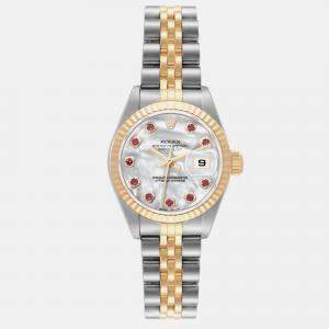 Rolex Datejust Steel Yellow Gold Mother Of Pearl Ruby Dial Ladies Watch 79173
