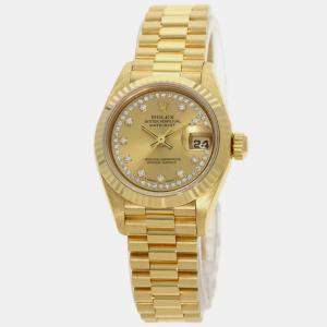 Rolex Champagne Diamond 18k Yellow Gold Datejust 69178 Automatic Women's Wristwatch 26 mm