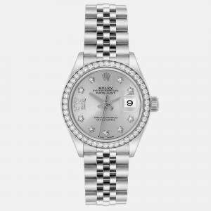 Rolex Datejust Steel White Gold Silver Dial Diamond Ladies Watch 279384 28 mm