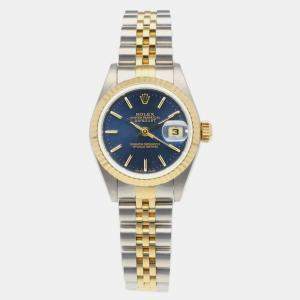 Rolex Blue 18k Yellow Gold Stainless Steel Datejust 79173 Automatic Women's Wristwatch 26 mm