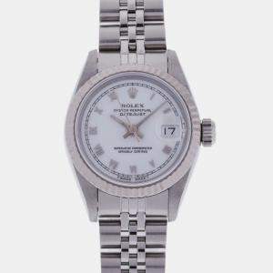 Rolex White Stainless Steel Datejust 69174 Automatic Women's Wristwatch 26 mm
