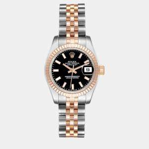 Rolex Datejust Steel Rose Gold Black Dial Ladies Watch 179171 26 mm