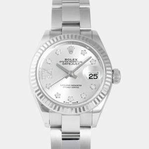 Rolex Silver 18k White Gold Stainless Steel Diamond Datejust Automatic Women's Wristwatch 28 mm