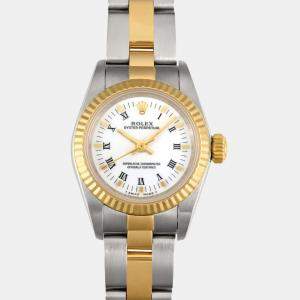 Rolex White 18k Yellow Gold Stainless Steel Oyster Perpetual 67193 Automatic Women's Wristwatch 24 mm
