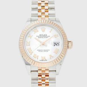 Rolex White 18k Rose Gold Stainless Steel Datejust 279171 Automatic Women's Wristwatch 28 mm