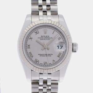 Rolex Silver 18k White Gold Stainless Steel Datejust 179174  Automatic Women's Wristwatch 26 mm