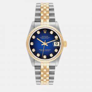 Rolex Datejust Midsize Steel Yellow Gold Blue Vignette Diamond Dial Ladies Watch 68273
