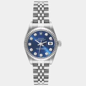 Rolex Datejust Blue Diamond Dial White Gold Steel Ladies Watch 79174
