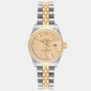 Rolex Datejust Champagne Linen Dial Steel Yellow Gold Ladies Watch 69173 26 mm