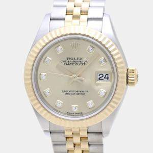 Rolex Champagne 18k Yellow Gold Stainless Steel Diamond Datejust 279173 Automatic Women's Wristwatch 28 mm