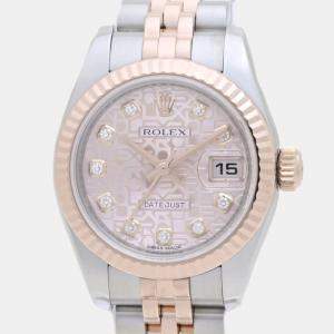 Rolex Pink Diamond 18k Rose Gold Stainless Steel Datejust 179171 Automatic Women's Wristwatch 26 mm
