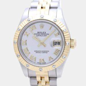 Rolex White Shell Diamond 18k Yellow Gold Stainless Steel Datejust 179313NR  Automatic Women's Wristwatch 26 mm