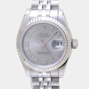 Rolex Silver 18k White Gold Stainless Steel Datejust 179174 Automatic Women's Wristwatch 26 mm