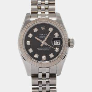 Rolex Black 18k White Gold Stainless Steel Datejust 179174 Automatic Women's Wristwatch 26 mm