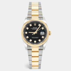 Rolex Black Diamond 18k Yellow Gold Stainless Steel Datejust 126203 Women's Wristwatch 36 mm 