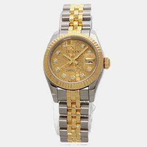 Rolex Champagne 18k Yellow Gold Stainless Steel Diamond Datejust 179173 Automatic Women's Wristwatch 33 mm