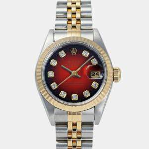 Rolex Red 18k Yellow Gold Stainless Steel Diamond Datejust  69173 Automatic Women's Wristwatch 26 mm