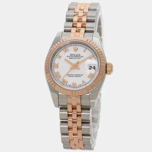 Rolex White 18k Rose Gold Stainless Steel Datejust Automatic Women's Wristwatch 26 mm