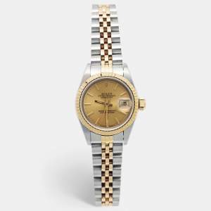 Rolex Champagne 18k Yellow Gold Stainless Steel Datejust 69173 Women's Wristwatch 26 mm