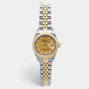Rolex Champagne Diamond 18k Yellow Gold Stainless Steel Datejust 69173 Women's Wristwatch 26 mm