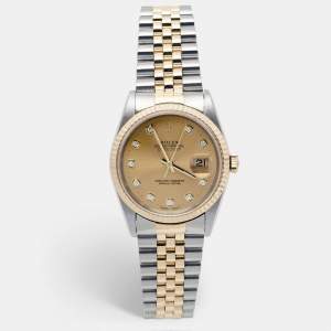 Rolex Champagne Diamond 18K Yellow Gold Stainless Steel Datejust 16233 Unisex Wristwatch 36 mm