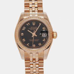 Rolex Black 18k Rose Gold Datejust 179175 Automatic Women's Wristwatch 25 mm