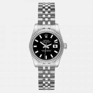 Rolex Datejust Steel White Gold Black Dial Ladies Watch 179174 26 mm