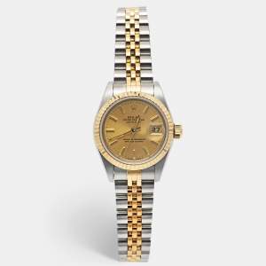 Rolex Champagne 18k Yellow Gold Stainless Steel Datejust 69173 Women's Wristwatch 26 mm