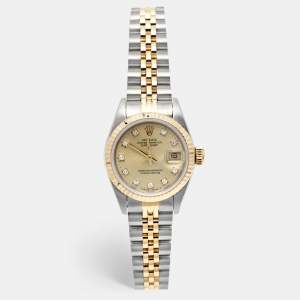 Rolex Champagne Diamond 18k Yellow Gold Stainless Steel Datejust 69173 Women's Wristwatch 26 mm