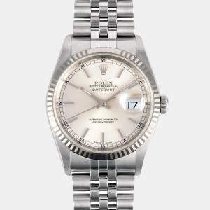 Rolex White Stainless Steel Datejust 16234 Automatic Women's Wristwatch 36 mm