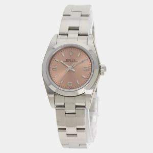 Rolex Pink Stainless Steel Oyster Perpetual 76080 Quartz Women's Wristwatch 24 mm