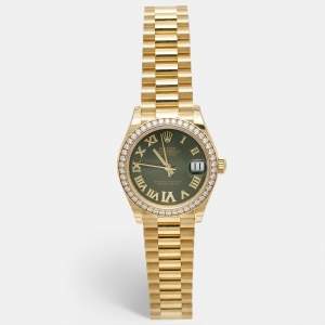 Rolex Olive Green Diamond 18K Yellow Gold President Datejust 278288BRBR Women's Wristwatch 31 mm