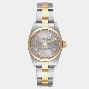 Rolex Oyster Perpetual Steel Yellow Gold Slate Dial Ladies Watch 67183 24 mm