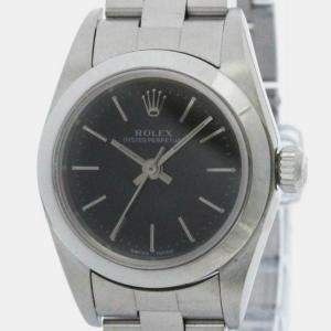 Rolex Black Stainless Steel Oyster Perpetual 76080 Automatic Women's Wristwatch 24 mm