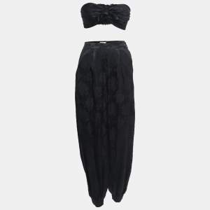 Ronny Kobo Black Rose Patterned Silk Blend Crop Top Pant Set S