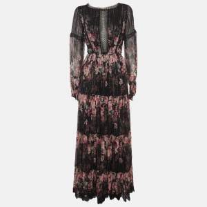Pre Owned Rose Room Black Floral Print Chiffon Puff Sleeve Maxi Dress S