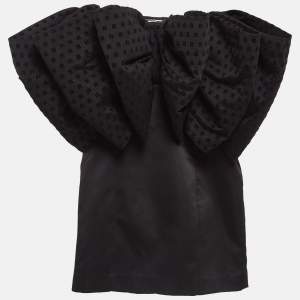 Rotate Birger Christensen Black Satin and Tulle Bow Detail Natalie Mini Dress S