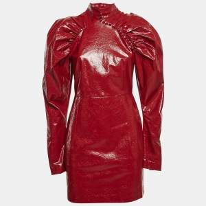 ROTATE Birger Christensen Tibetan Red Faux Leather Kim Mini Dress S