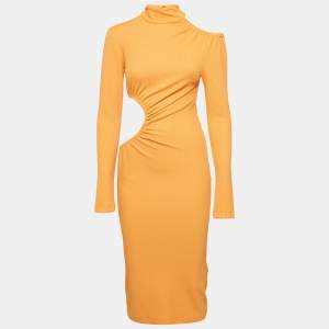 Rotate Mock Orange Rib Knit Cut-Out Alice Midi Dress S
