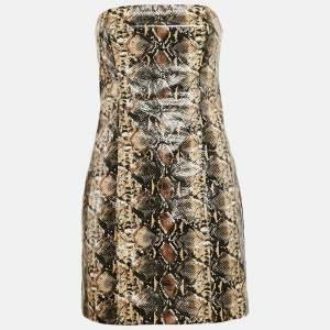 Rotate Birger Christensen Brown Snake Skin Faux Leather Strapless Mini Dress M