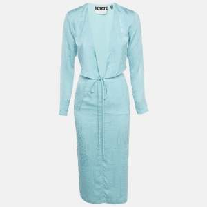 ROTATE BIRGER CHRISTENSEN Blue Textured Jacquard Wrap Top and Skirt Set S