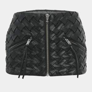 Pre Owned ROTATE BIRGER CHRISTENSEN Black Smocked Leather Zip-Up Mini Skirt M